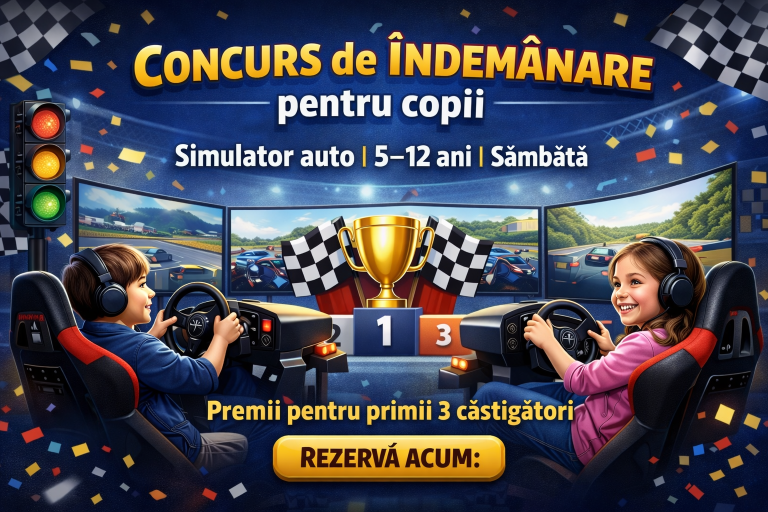 Concurs de îndemânare pe simulator pentru copii – sâmbătă, distracție și premii!